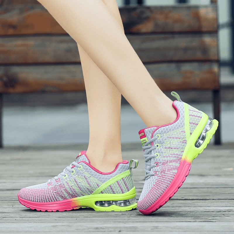 Stylish bright mesh women's sneakers, breathable sports shoes with colorful EVA sole, perfect for active lifestyles.